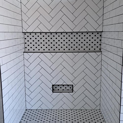Merlan's Flooring Showroom Shower Tile display in Belton, TX