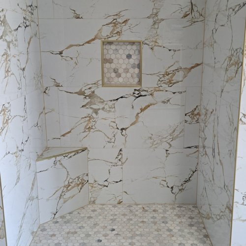 Merlan's Flooring Showroom Shower Tile display in Belton, TX